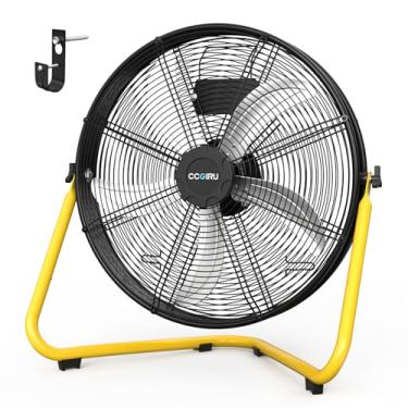 Imagem de CCGIRU Ventilador de piso de alta velocidade de 50,8 cm, ventilador industrial de 3 velocidades de 5500 CFM com sistema de montagem na parede, ventilador de metal resistente para oficina, garagem e