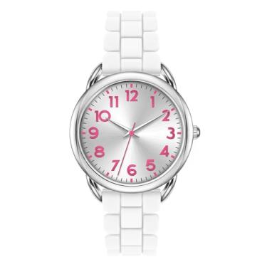 Imagem de Relógio feminino de 35 mm, mostrador grande, fácil leitor, à prova d'água, Branco/Rosa, Relógio casual