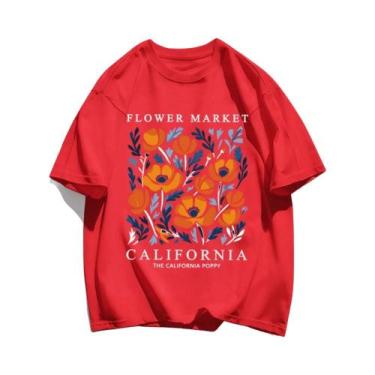 Imagem de Camiseta Feminina Casual de Algodão com Estampa Floral Amarela - Manga