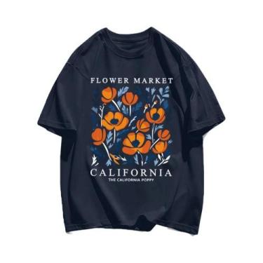 Imagem de Camiseta Feminina Casual de Algodão com Estampa Floral Amarela - Manga