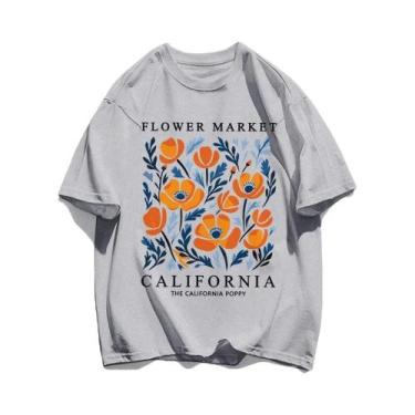 Imagem de Camiseta Feminina Casual de Algodão com Estampa Floral Amarela - Manga