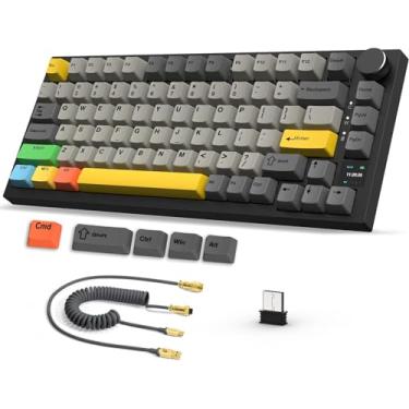 Imagem de ATTACK SHARK AK820 Pro 75% Teclado Mecânico e Cabo Bobinado Trocável Quente Sem Fio 2.4GHz/Bluetooth/Tela TFT Com Fio & Botão Flying Fish Switch RGB Junta Montagem Teclado Personalizado-Preto