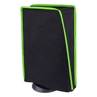 Imagem de PlayVital Capa contra poeira PS5 de nylon preto, forro macio e limpo para console DualSense 5, capa à prova d'água antiarranhões para console PS5, edição digital e edição de disco - acabamento verde neon