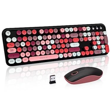 Imagem de Teclado e mouse sem fio, combo de mouse sem fio retrô fofo com chave redonda, conexão sem desistência de 2,4 GHz, conjunto de mouse de teclado sem fio para PC, laptop, computador de mesa, preto,