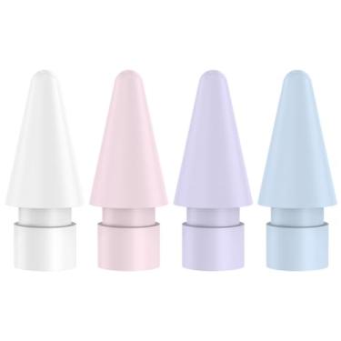 Imagem de GRTHTATI Pacote com 4 pontas de substituição coloridas compatíveis com Apple Pencil 2ª geração, 1ª geração, Apple Pencil Pro e pontas tipo caneta USB-C (branco/rosa/roxo/azul)