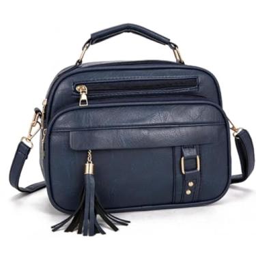 Imagem de Bolsa Feminina Com Alça Lateral Transversal Faixa de Mão De Couro (Azul)