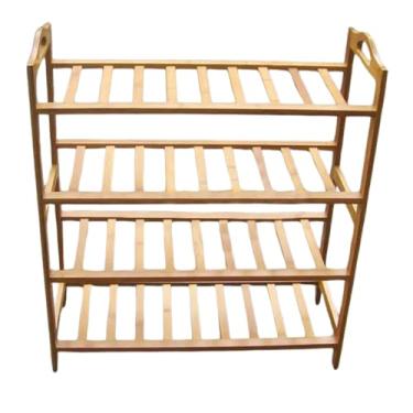 Imagem de Sapateira em Madeira Natural Resistente, 5 Prateleiras Andares, Organizador de Sapatos Tenis 60 cm, Bege, em Verniz, Orgânico, Rack para Tênis em Bambu