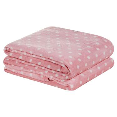 Imagem de Cobertor Meggy Poá Queen Mantinha Flannel Bolinhas - Rosa
