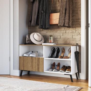 Imagem de Rack Sala E Escritório Para Tv Até 50 Polegadas 118cm Com Uma Porta Branco/mel