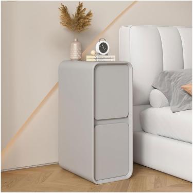 Imagem de Mesa De Cabeceira Estreita Com Gaveta De Armazenamento Mesa De Cabeceira Moderna De Madeira Maciça Pequena Mesa Final Slim Para Quarto Sala De Estar Sofá, Light Grey, 25cm