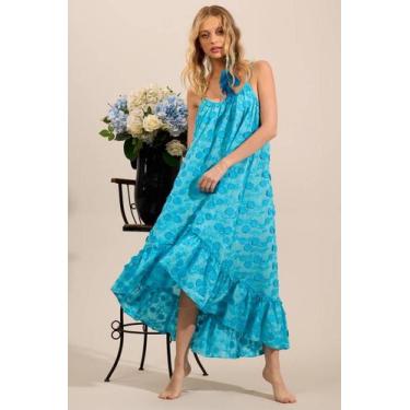 Imagem de Vestido Mullet Broderie Com Flores Bordadas Azul Yacamim C27, P, Azul