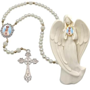 Imagem de Terço Oraçao Luxo com Imagem Anjo Nossa Senhora de Fatima Decoração Ca