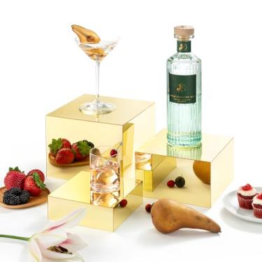 Imagem de Red Co. Conjunto De 3 Expositores Cubos Acrílico Dourado Brilhante Com Base Oca