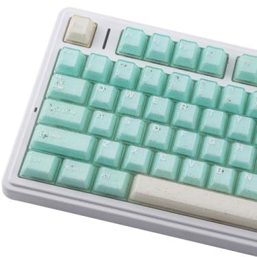 Imagem de Sunzit Teclas verdes, 166 teclas PBT personalizadas translúcidas, conjunto de teclas de geleia de cristal de perfil cereja, lindo brilho através de teclas de teclado para teclados mecânicos