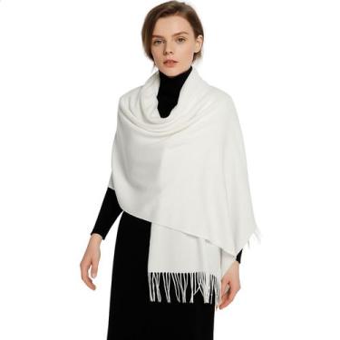Imagem de Cachecol Feminino Pashmina Xale Tipo Manta Toque Macio Com Franjas 180