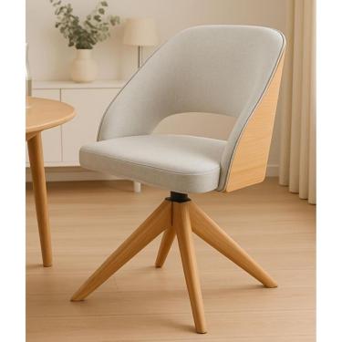 Imagem de Poltrona Estofada com Base Giratória em Madeira Maciça – Prada Exclusiva