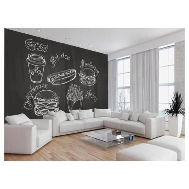 Imagem de Papel De Parede 3D Estilo Lousa Lanches Comidas 3,5M Lcb28 - Você Deco