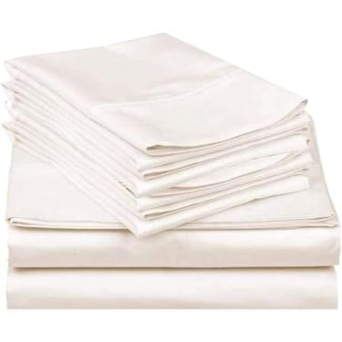 Imagem de Mattress-Homes Jogo de lençol King de 6 peças, coleção de luxo de hotel, 100% algodão egípcio, lençol com elástico profundo de 45,7 cm, macio e fresco, roupa de cama respirável com 4 fronhas em marfim