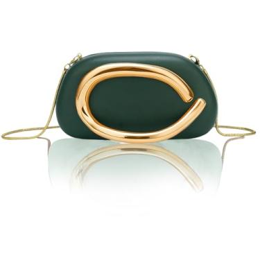 Imagem de Bolsa de mão feminina de couro PU para noite Chocolates Bolsa clutch fácil de combinar com corrente transversal de metal decoração bolsa de ombro, Verde (Ash Green