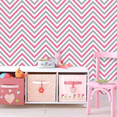 Imagem de Papel de Parede Chevron Rosa e Cinza - Geral