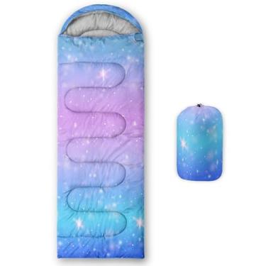 Imagem de Smell Sunshine Saco de dormir infantil para meninos e meninas, céu estrelado, estampa gradiente, leve, quente, portátil, uso interno, impermeável, resistente ao clima frio, saco de dormir para