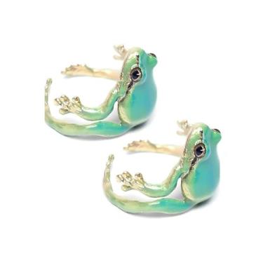 Imagem de Anel de sapo de árvore para mulheres anel de sapo fofo azul verde anel ajustável aberto criativo sapo em forma de abraço dedo engraçado joia de presente, Metal, Sem pedra preciosa