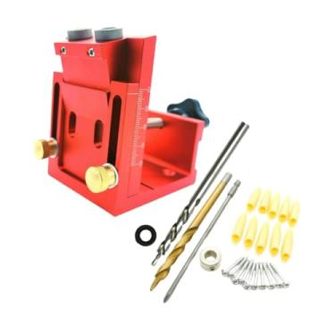 Imagem de WeiLaiKeQi Kits de gabarito para furos de bolso, guias para marcenaria, ferramenta de ângulo de junta, localizador de furos inclinados multifuncional para, Broca Vermelha 2