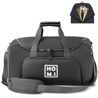 Imagem de Bolsa esportiva de mão com compartimento para sapatos, bolsa de vestuário conversível HOMIGLAM para viagens com alça de ombro, bolsa de terno impermeável 2 em 1 para viagens de negócios ou fim de