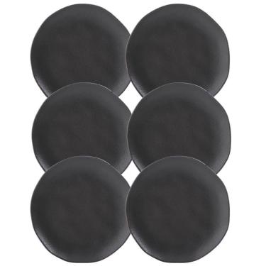 Imagem de Jogo 6 Pratos Sobremesa 19cm Cerâmica Orgânico Preto Fosco Porto Brasil Mesa Posta
