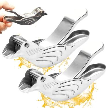 Imagem de Espremedor de limão para pássaros, 2 peças de aço inoxidável, espremedor de limão e limão, espremedor manual de pássaros com bico de despejo, espremedor portátil de limão para pássaros para conjuntos