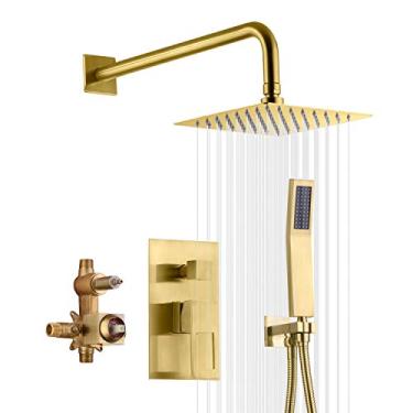 Imagem de Sumerain – Chuveiro de latão escovado com equilíbrio de pressão, chuveiro de chuva quadrado de 20 cm e chuveiro de mão, incluindo válvula