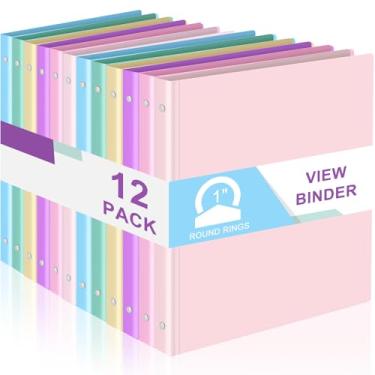 Imagem de Fulmoon 12 fichários de 3 anéis de 2,5 cm com 2 bolsos internos, anéis redondos, fichário de 3 furos, comporta 175 folhas, fecho de botão, fichário de plástico para escritório, escola, material