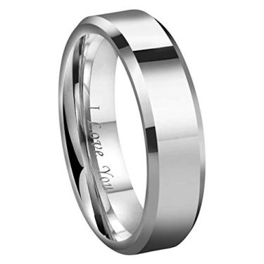 Imagem de Aliança de casamento de carboneto de tungstênio prata / ouro 6 mm da Crownal, 8 mm, 10 mm, gravada I Love You Men com faixa escovada chanfrada nas bordas tamanho 4 a 17
