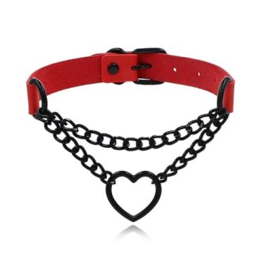 Imagem de ULLKEL Gargantilha de corrente de coração gótico preto PU colar gótico punk emo joias grunge brincos de argola Y2k brinco com pingente para mulheres e homens, Metal, Sem Pedra Preciosa