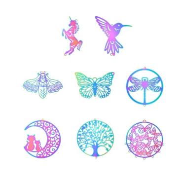 Imagem de Ipotkitt 8 peças 201 pingentes de filigrana de aço inoxidável borboleta gato unicórnio lustre elos componentes pingentes pássaros filigrana marceneiros para joias faça você mesmo artesanato brincos