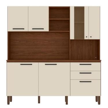 Imagem de Cozinha Compacta Com Tampo 182 cm Mega Nogueira Off White KTP - Kits P