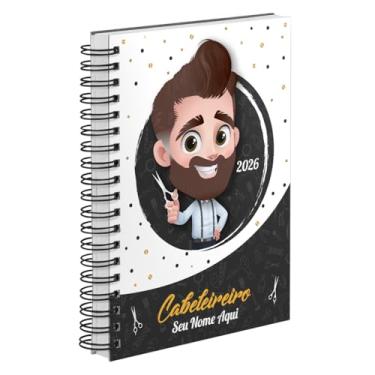 Imagem de Agenda Comercial 2026 Personalizada Capa Dura Cabeleireiro Cabelo Castanho