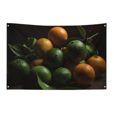 Imagem de Bandeira de laranjas verdes e amarelas 89 x 149,9 cm, sem desbotamento, bandeira de boas-vindas, jardim, quintal, bandeira, decoração de casa, decoração de casa