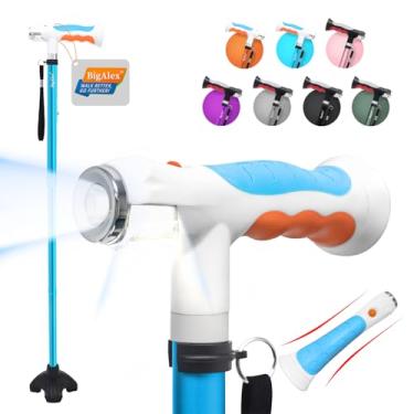 Imagem de BigAlex Bengala de caminhada dobrável com duas luzes de LED para idosos, base sólida, ajustável, com bolsa de transporte para homens/mulheres