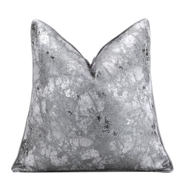 Imagem de vctops Capas de almofada decorativas de mármore luxuosas jacquard quadradas fronhas para cama sofá cadeira carro decoração de casa (mármore prata, 50,8 cm x 50,8 cm)