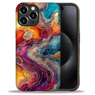 Imagem de CARLOCA Capa para iPhone 16 Pro Max [Fire Agate Precious Stone Gold Design] - Proteção dupla híbrida TPU macio + PC rígido, à prova de choque e anti-arranhões, capa protetora masculina e feminina