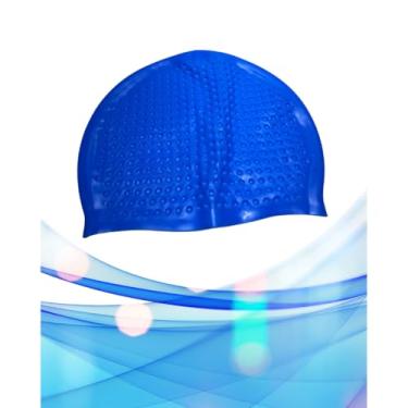 Imagem de Touca de Natação de Silicone para Adultos, com bolinhas, À Prova D'água e Antiderrapante(azul)