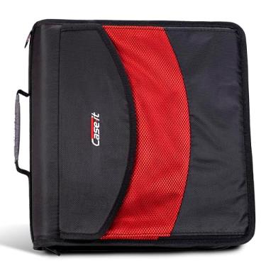 Imagem de Pasta dupla com zíper 2 em 1 Case-it – dois anéis D de 3,8 cm – inclui bolsa para lápis – vários bolsos – capacidade para 600 folhas – vem com alça de ombro – preto Dual-121-A