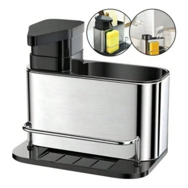 Imagem de Dispenser Detergente Cozinha Inox Suporte Porta Talheres - NoBrand