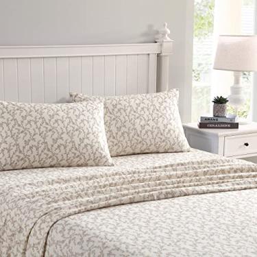 Imagem de Laura Ashley - Jogo de lençol completo, roupa de cama de flanela de algodão, escovado para maior suavidade e conforto (bege Victoria, casal)