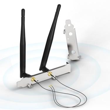 Imagem de Bingfu Mini antena WiFi de banda dupla 2,4 GHz 5,8 GHz + cabo e suporte de slot PCIe para adaptador WiFi de placa de rede sem fio M.2 NGFF Intel