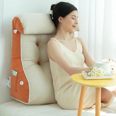 Imagem de Travesseiro De Leitura E Tv, Travesseiro De Cunha, Travesseiro De Apoio Para As Costas, Almofada De Descanso De Cama, Almofada De Enco, Cold Silk - Orange+champagne, 55×60×30CM (with headrest)