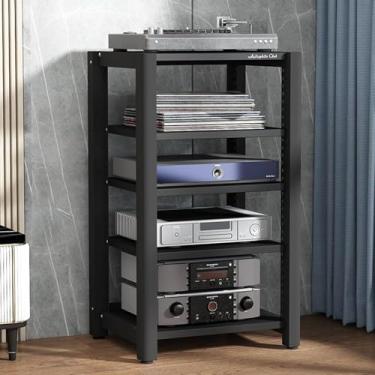 Imagem de Estéreo Std 4-tier Av Media Std Canto Prateleira Record Player Std Com Armazenamento De Vinil Rack De Áudio Móvel Torre Player Std Para Entretenimento Componentes Estér, Deep Black, 60x50x100cm