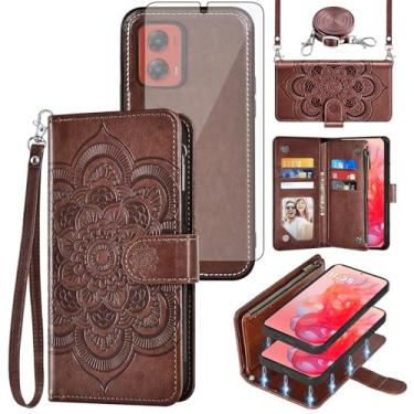 Imagem de Asuwish Capa de celular para Motorola Moto G Stylus 5G 2024 com zíper carteira magnética destacável com protetor de tela de vidro temperado, alça transversal, suporte de cartão de flores G5 mulheres