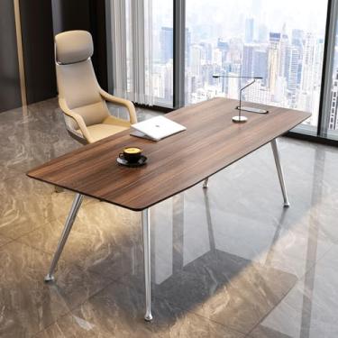 Imagem de Mesa executiva simples, mesa de computador de escritório grande de grão de madeira com pernas de mesa de metal, mesas de trabalho modernas, mesa de conferência, móveis de negócios para escritório em